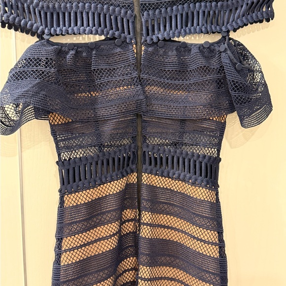 Self-Portrait Navy Sheer Lace Midi Dress - Picture 4 of 4